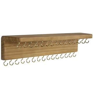 SANY DAYO HOME Jewelry Organizer with 30 Hooks and Cosmetics Shelf, 15 x 3 x 4 inches Wall Mounted Rustic Pine Wood Holder for Necklaces and Bracelets, Suitable for Kids and Adults (Brown)