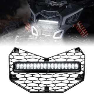 SAUTVS Front Grille with Light for Maverick X3 17-25, Premium Front Mesh Grill with LED Light Bar for Can-Am Maverick X3 2017-2025 Accessories