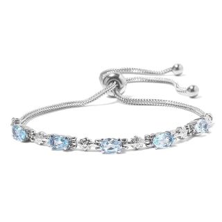 SHOP LC DELIVERING JOY Bolo November Birthstone Bracelet Stainless Steel Sky Blue Topaz Fashion Unique Christmas Gifts for Women Jewelry Ct 2.2 Adjustable