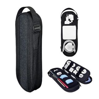 Compact SIDE BY SIDE Cable Organizer Tech Bag for Travel | Essential Laptop & Gadget Case (Shadow)