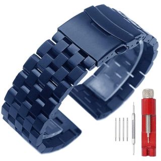 SINAIKE 24mm 22mm 20mm 18mm Metal Watch Band Premium Solid Stainless Steel Watch Bracelet Straps for Men Women Blue/Black/Silver (20mm, Blue)