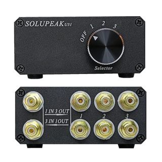 SOLUPEAK U31 Premium RCA Switch Box, 3 in 1 Out Audio Switch, Stereo Switch Box with Signal Lossless, Sturdy Aluminum case Strong Anti-Interference, Compact Connector Distributor RCA Splitter Boxes