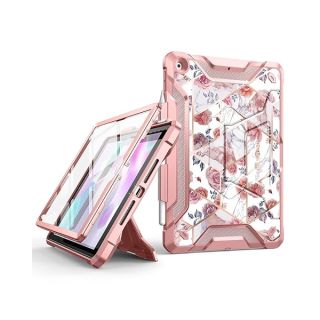 SURITCH for iPad 9th/8th/7th Generation Case 10.2-inch, Built in Screen Protector Pencil Holder Shockproof Rugged Full Body Protection Case with Kickstand for iPad 2021/2020/2019 - Rose Marble