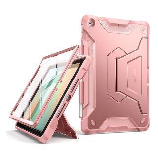 SURITCH for iPad 9th/8th/7th Generation Case 10.2 inches, Built in Screen Protector Pencil Holder Shockproof Rugged Full Body Protection Case with Kickstand for iPad 2021/2020/2019 - Rose Gold