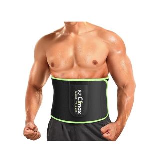 SZCLIMAX Waist Trimmers for Women and Men, Waist Trainer Belt, Sweat Band Waist Trainer for High-Intensity Training & Workouts, Back Support with Pocket for Cell Phone Green