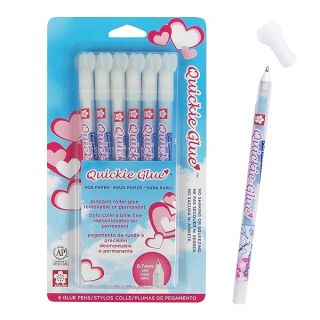 Sakura Quickie Glue Pens - Liquid Glue Pens for Crafting - Pinpoint Roller Glue - 0.7 mm Tip - 6 Pack