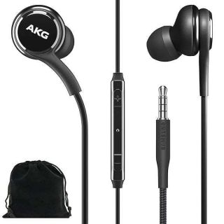 Samsung AKG Earbuds Original 3.5mm in-Ear Headphones with Remote &amp; Mic for Galaxy A71, A31, Galaxy S10, S10e, Note 10, Note 10+, S10 Plus, S9 - Braided, Includes Velvet Carrying Pouch - Black