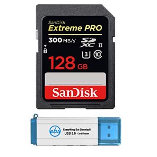 SanDisk Extreme Pro 128GB UHS-II SD Card Works with Nikon Z6 II, Z7 II Mirrorless Camera 300MB/s 4K Class 10 (SDSDXPK-128G-GN4IN) Bundle with (1) Everything But Stromboli 3.0 SDXC Memory Card Reader