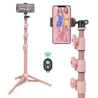 Selfie Stick & Tripod LINCO, Integrated, Heavy Duty, Lightweight, Bluetooth Remote for Apple & Android Devices, Separable Tripod Feet, Extends to 50" (Pink)