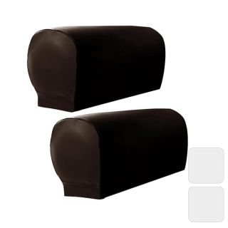 Set of 2 Sofa Armrest Cover, Waterproof PU Leather Stretch Armrest Covers for Chairs and Sofas, Armrest Covers Anti-Slip Washable Armchair Slipcovers for Recliner (Brown)