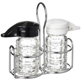 Shake It Free Shaker - 1.5 Oz. Moisture Proof Humidity Free Glass Salt and Pepper Shakers with Metal Caddy by Tumbler Home