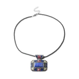 "Shop LC Blue Lapis Lazuli Necklace with Flower Hematite Beads - Perfect 20" Christmas Gift for Women"