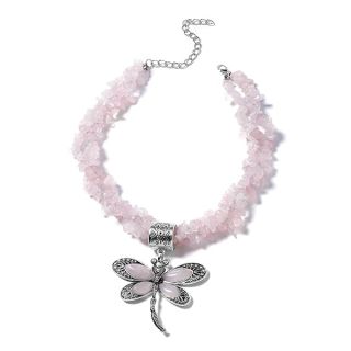 Shop LC Galilea Rose Quartz Dragonfly Pendant with Beaded Choker Necklace Delicate Jewelry 18" in Black Oxidized Silvertone Gifts for Women