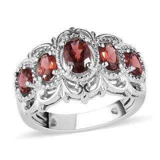 Shop LC Garnet 5 Stone Statement Ring - Platinum Plated Victorian Jewelry for Women, Size 8, Perfect Bridesmaid Gift