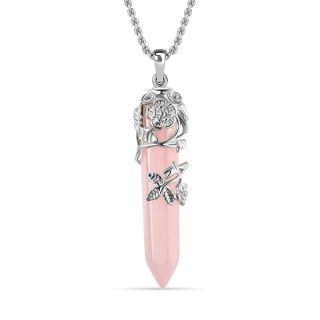"Shop LC 24" Pink Rose Quartz Necklace for Women - Healing Crystal Jewelry & Perfect Christmas Gift"