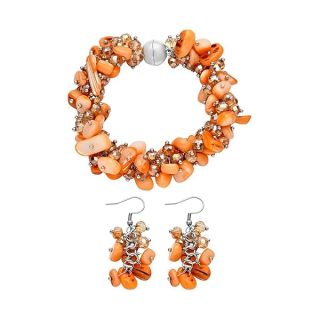 "Shop LC Orange Shell Bead Earrings & Bracelet Set - Magnetic Clasp Jewelry for Women - 8" Length"