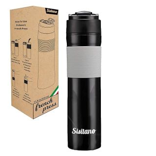 Sisitano 2in1 Travel French Press Coffee Maker, Portable 11.8 oz Tumbler Coffee French Press for Ground Coffee & Tea Leaves; Iced Coffee, Cold Brew Tea, Coffee Mug for Trips, Camping, Work & School