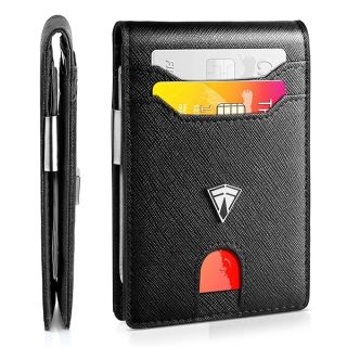 Slim Minimalist RFID Bifold Wallet for Men | 12 Card Slots & Money Clip | Travel-Friendly Gift