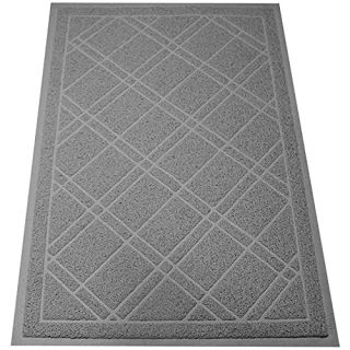 SlipToGrip Plaid Grey Door Mat - Durable, Water-Resistant, No-Slip Rug for High Traffic Areas - 42x35 Inch Easy-Clean Entryway Mat