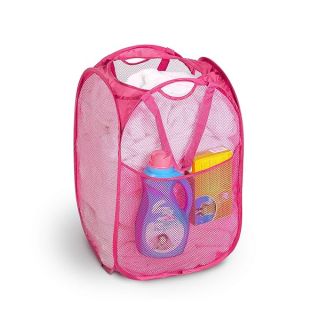 Smart Design Deluxe Mesh Pop Up Square Laundry Hamper w/ Side Pocket & Handles - VentilAir Fabric Collapsible Design - for Clothes & Laundry - Home - (Holds 2 Loads) (14 x 23 Inch) [Pink]