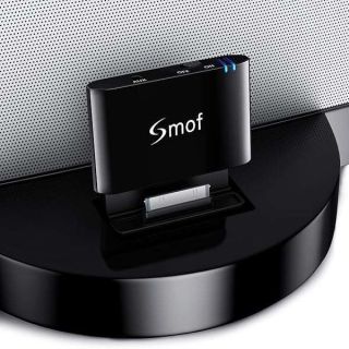 Smof Premium 30 Pin Bluetooth Adapter Receiver for Bose Sounddock and 30 pin iPod iPhone Music Docking Station with Bluetooth Audio Receiver 3.5 mm AUX Output-Female(Not for Car) Black