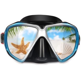 Snorkel Diving Mask Panoramic HD Swim Mask, Anti-Fog Scuba Diving Goggles,Tempered Glass Dive Mask Adult Youth Swim Goggles with Nose Cover for Diving, Snorkeling, Swimming (Blue)