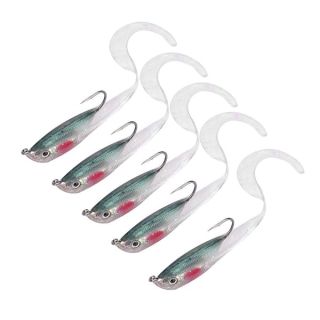 Soft Fishing Lures, 5Pcs Artificial Soft Baits Jig Head Soft Swimbaits with Hook for Saltwater/Freshwater Fishing (SO050-4)