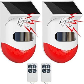 Solar Strobe Alarm Light with Motion Sensor & 129dB Siren - Waterproof Security System for Home, Farm & Yard (2 Pack)