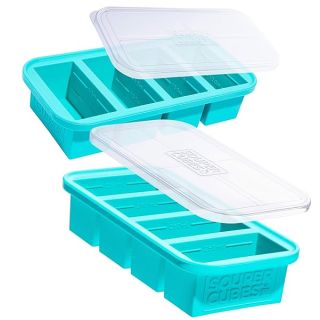 Souper Cubes 1 Cup Silicone Freezer Molds With Lids - Easy Meal Prep Container and Kitchen Storage Solution - Silicone Freezer Trays With Lids Perfect for Soup, Leftovers and More - Aqua - 2-Pack