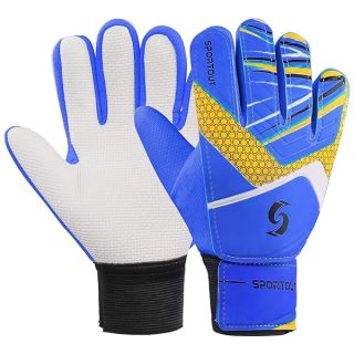 Sportout Kids Goalkeeper Gloves, Soccer Gloves with Double Wrist Protection and Non-Slip Wear Resistant Latex Material to Prevent Injuries (Blue, Size 7 Suitable for 12 to 14 Years Old)