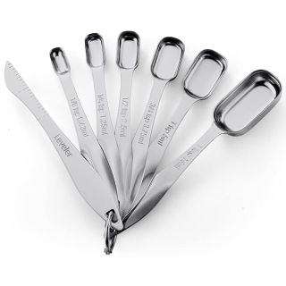 Spring Chef Stainless Steel Measuring Spoons Set of 7 with Leveler, Rectangular Metal Teaspoon & Tablespoon Measuring Spoons for Dry & Liquid Ingredients - Nesting Kitchen Gadgets For Baking & Cooking