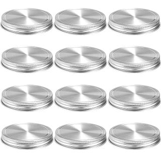 Stainless Steel Mason Jar Lids,12 Pack Polished Surface,Reusable and Leak Proof,Storage Caps with Silicone Seals for Wide Mouth Size Jars (12-Pack Stainless Steel Lids(Wide Mouth))