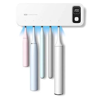 StarWin UV Toothbrush Dryer Holder, Fan Drying and Timer Function, Rechargeable Tooth Brush Holder Wall-Mounted for Bathroom, No Drilling, 5 Slots