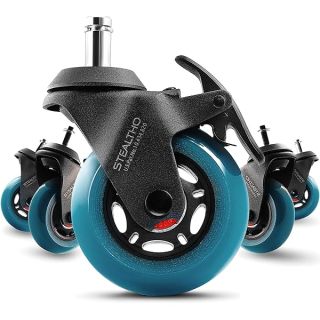 Stealtho Locking Caster Wheels Set of 5-2 Wheels with Brakes - Heavy Duty Office Chair Casters for Furniture - Replacement Industrial Wheels for Cart - Roller Blade Rubber Casters Navy