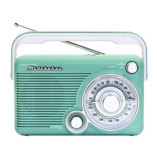 Studebaker SB2002TE Portable AM/FM Radio with Headphone Jack and Aux-in Jack with AC/DC Power (Teal/White)