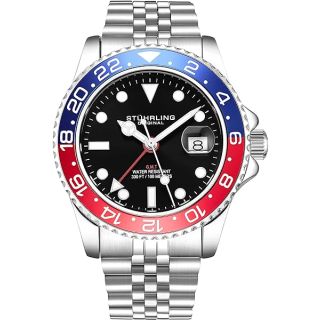 Stuhrling Original Men's GMT Watch: Stainless Steel, Dual Time, Water Resistant, Quickset Date - Perfect for Every Occasion!