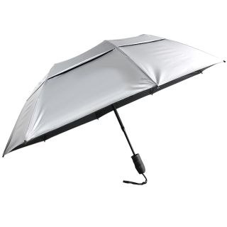 SunTek 46" UV Protection Silver Coated Vented Canopy Umbrella with Auto Open Telescopic Fiberglass Shaft. Folding Portable Sun Tech