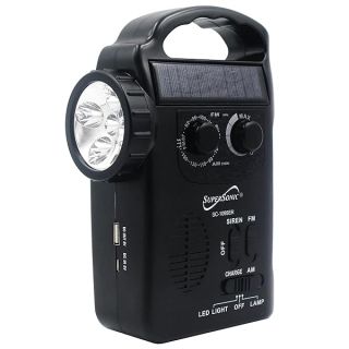 Supersonic SC-1095ER Emergency Solar/Hand Crank Radio w/Flashlight, 3 Power Supplies, Emergency Lantern, Speaker, AM/FM Radio, Solar Panel, Hand Generator, SOS Alarm, Phone Charger, 3xAA Compatible