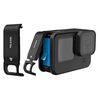 TELESIN Aluminum Battery Door Cover for GoPro Hero 12/11/10/9 - Type-C Replacement Mount Clip & Charger Accessory