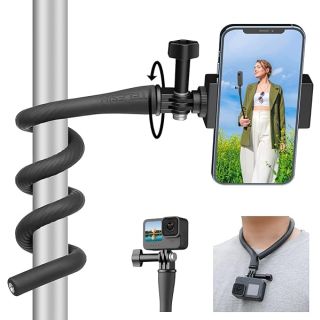 TELESIN Flexible Mount Clamp Camera Tripod Stand Stick Pole for GoPro Insta360 iPhone, Neck Holder Bike Motorcycle Tube Bar Attach Accessories for Go Pro Max Hero 12 11 10 9 8 Insta 360 DJI Action 3 4