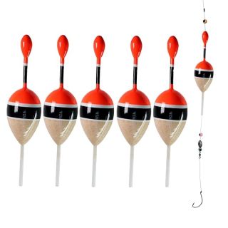 THKFISH Slide Fishing Floats Bobbers Saltwater Freshwater Slip Bobbers for Crappie Panfish Trout Bass Fishing (Wood and Red, 1/6 oz 1.6"x4.8" - 5Pcs)