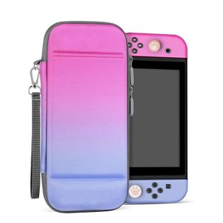 TNP Carrying Case For Nintendo Switch - Easy Carry Switch OLED Travel Case With Removable Wristlet Strap, Slim Case for Nintendo Switch with 10 Game Card Storage & 4x Thumb Grip Caps, Hot Pink Purple