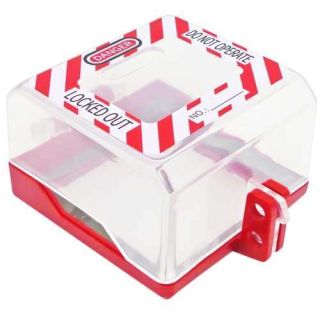 "TRADESAFE Emergency Stop Button Cover Lockout - Transparent Push Button Switch Protection, 2-7/8" x 2-7/8" Size"