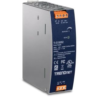 TRENDnet 150W, 52V DC, 2.89A AC to DC DIN-Rail Power Supply, TI-S15052, Industrial Power Supply with Built-in Power Factor Controller Function, Silver