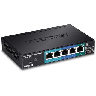 TRENDnet 5-Port Gigabit PoE+ Powered EdgeSmart Switch with PoE Pass Through, 18W PoE Budget, 10Gbps Switching Capacity, Managed Switch, Wall-Mountable, Lifetime Protection, Black, TPE-P521ES