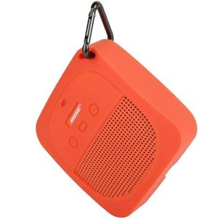 TXEsign Silicone Case Compatible with Bose SoundLink Micro Bluetooth Speaker, Soft Travel Carrying Case Protective Cover with Metal Hook for Bose SoundLink Micro Case (Orange)