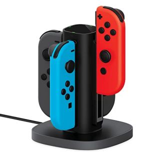 TalkWorks Joy-Con Charger Dock For Nintendo Switch Gaming Controllers - 4-Remote Docking Charging Station,USB Compatible w/ Switch OLED (Black)