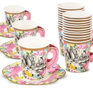 Talking Tables Truly Alice Alice in Wonderland Mad Hatter Party Cup Set with Handle and Saucers in 3 Designs for a Tea Party or Birthday