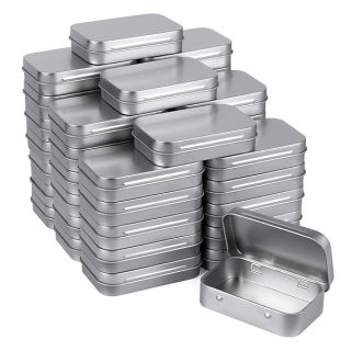 Tamicy Metal Rectangular Empty Hinged Tins - Pack of 40 Silver Mini Portable Box Small Storage Kit & Home Organizer with lids craft containers 3-1/2''X2-1/2''X4/5''