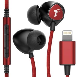 Thore iPhone Earphones (Apple MFi Certified) V110 in Ear Braided Wired Lightning Earbuds (Sweat/Water Resistant) Headphones with Mic/Volume Remote for iPhone 12/13/14 Pro Max - Red